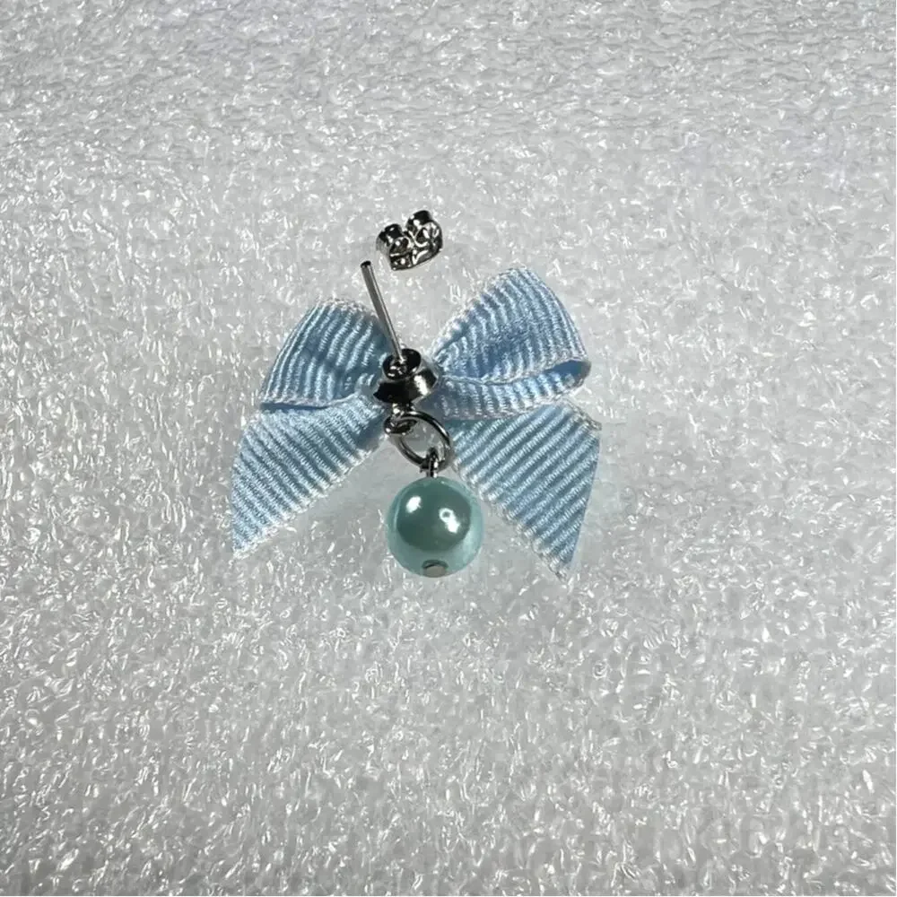 Retro Korean Coquette Faux Simulated Pearl Bow Earrings New on Card Deadstock